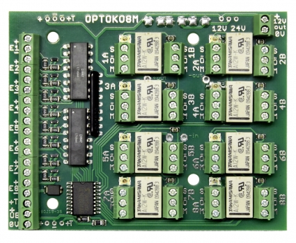 Miniatur 8-fach Optokoppler-Relaisplatine, 12Volt "OPTOKO8M12"